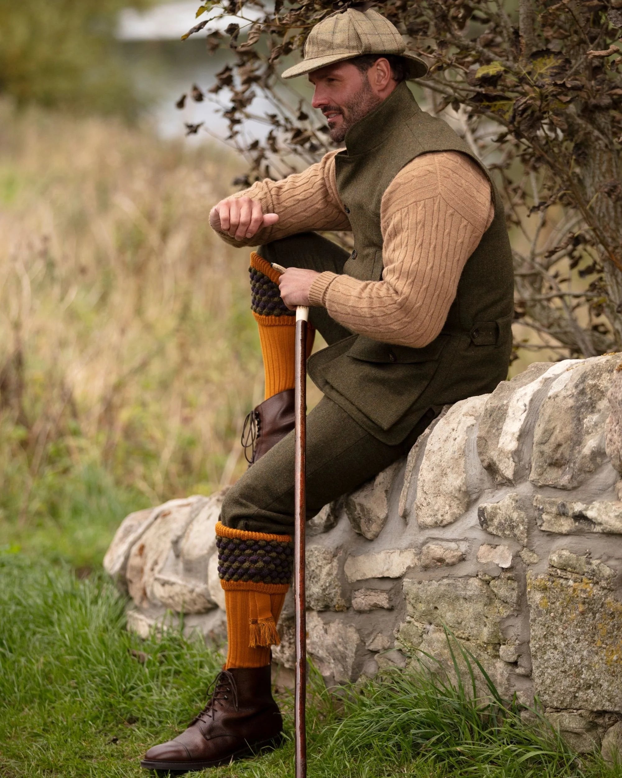 House of Cheviot Hnésokkar Angus Ochre