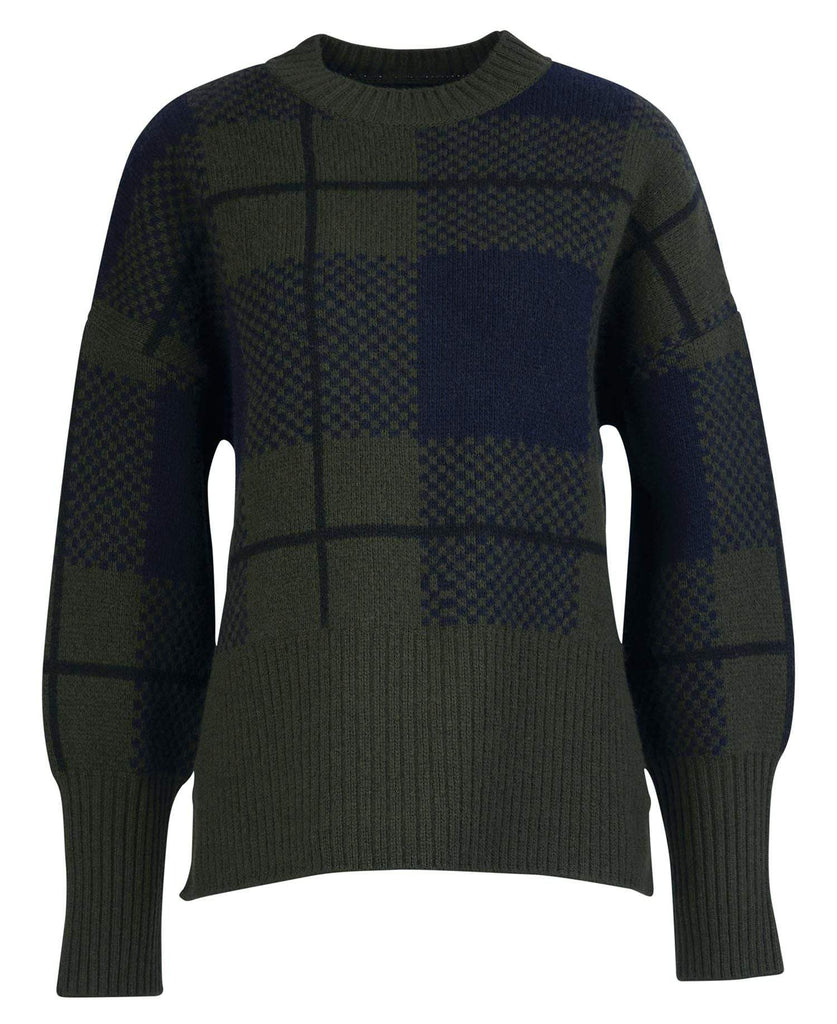 Barbour Dömupeysa - Gloria Knit - Black/Sage Tartan