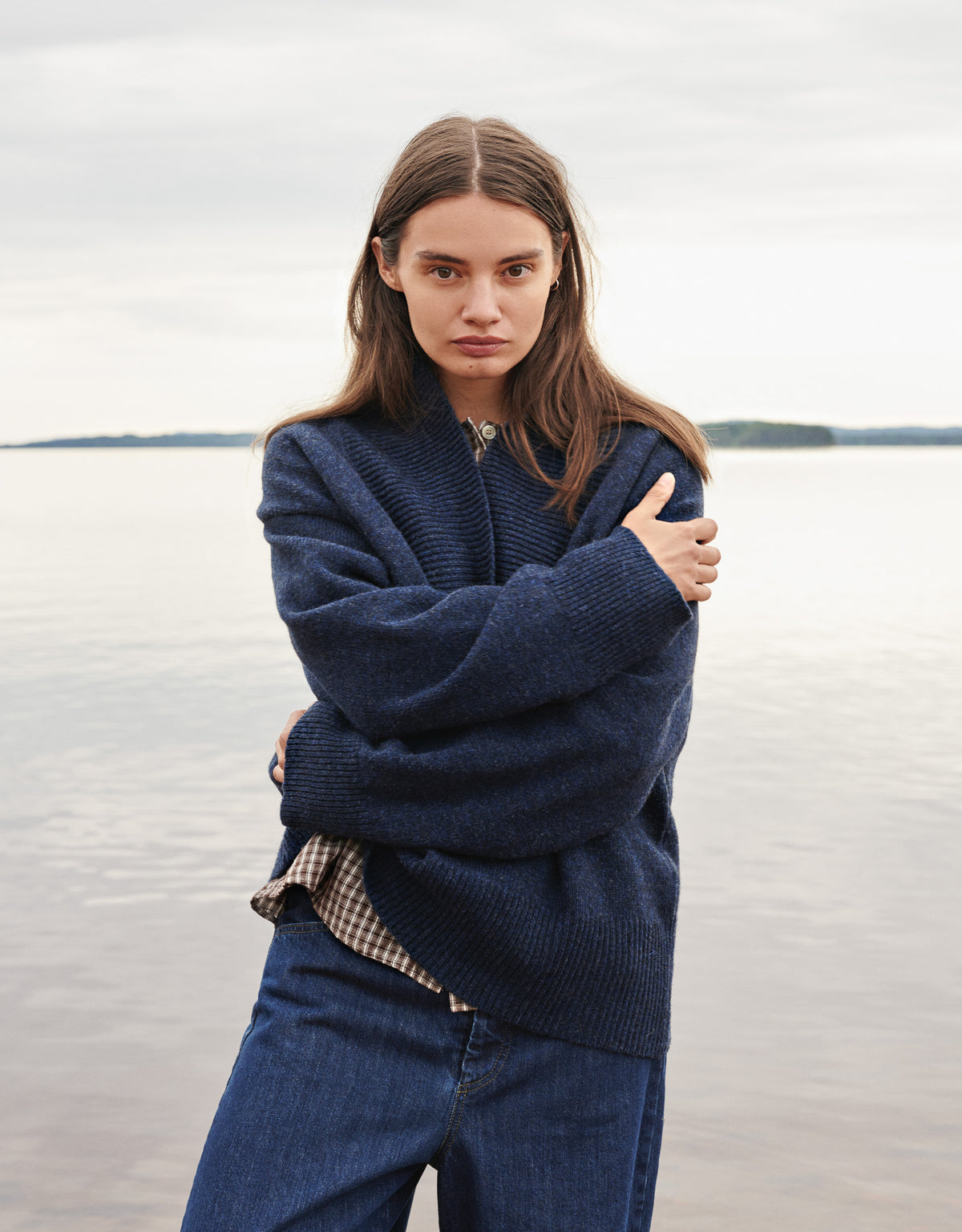 Nygardsanna Shawl Collar Sweater Dark Blue