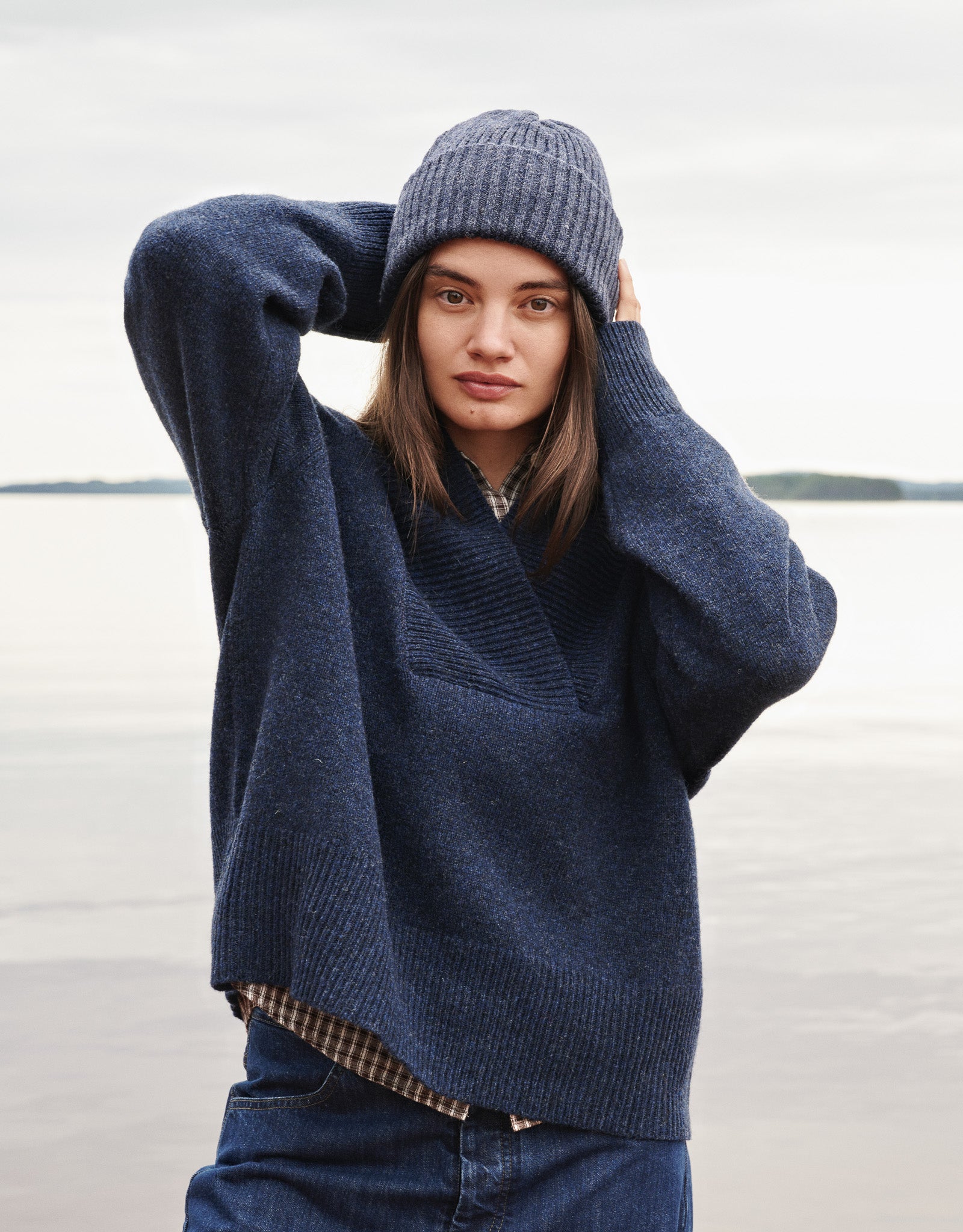 Nygardsanna Shawl Collar Sweater Dark Blue