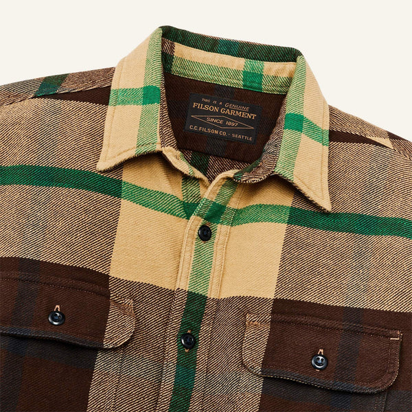 Filson Skyrta - Vintage Flannel Work Shirt - Tan Green Coffee