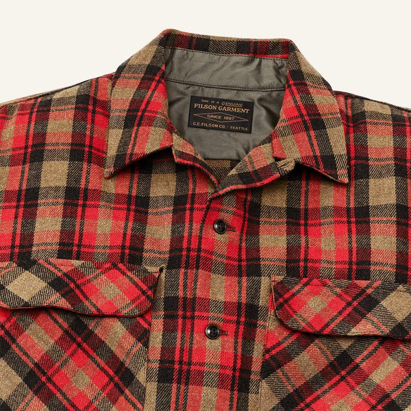 Filson Skyrta - Buckner Wool Camp Shirt - Red Dark Earth Brown