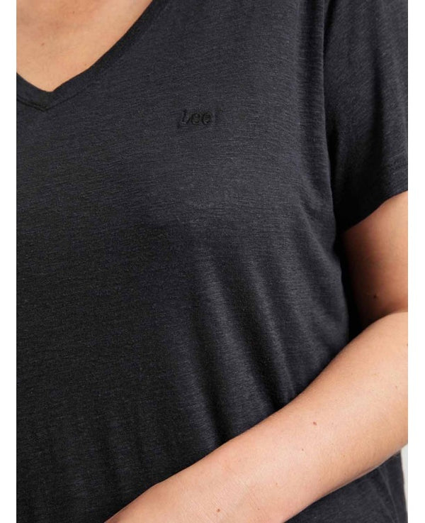 Lee Stuttermabolur V Neck Black