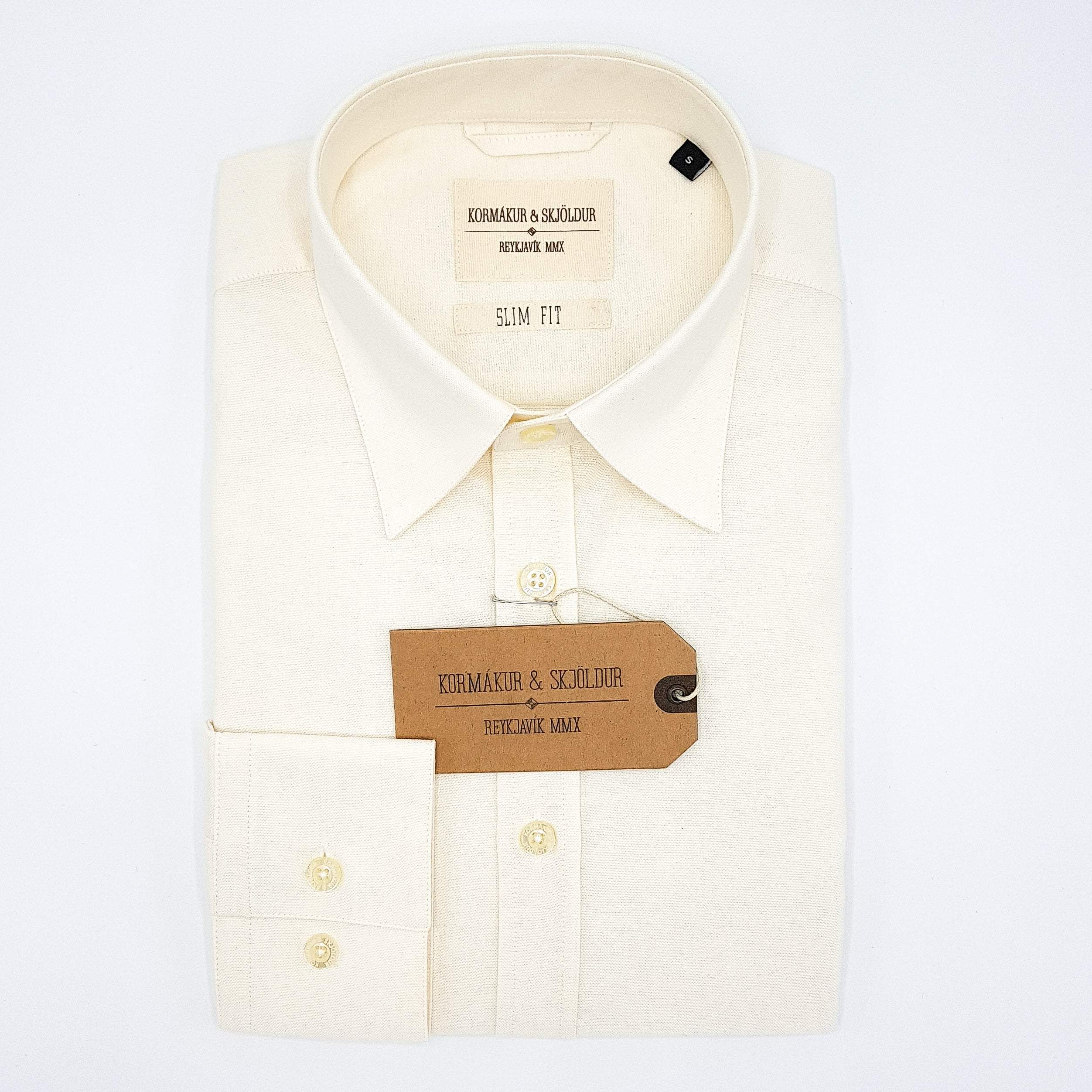 K&S Skyrta - Spariskyrta - Rjómahvít - Slim Fit - Herrafataverzlun Kormáks & Skjaldar