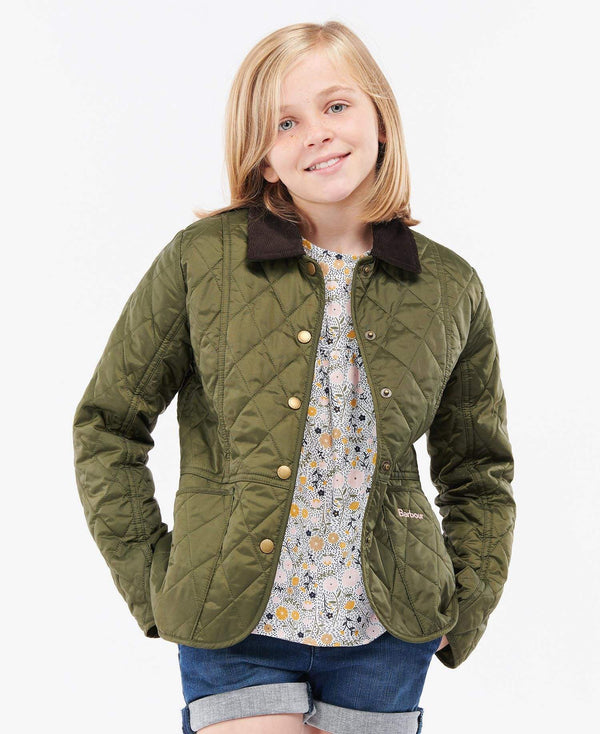 Barbour Barnajakki - Girls Printed Liddesdale Quilted - Olive