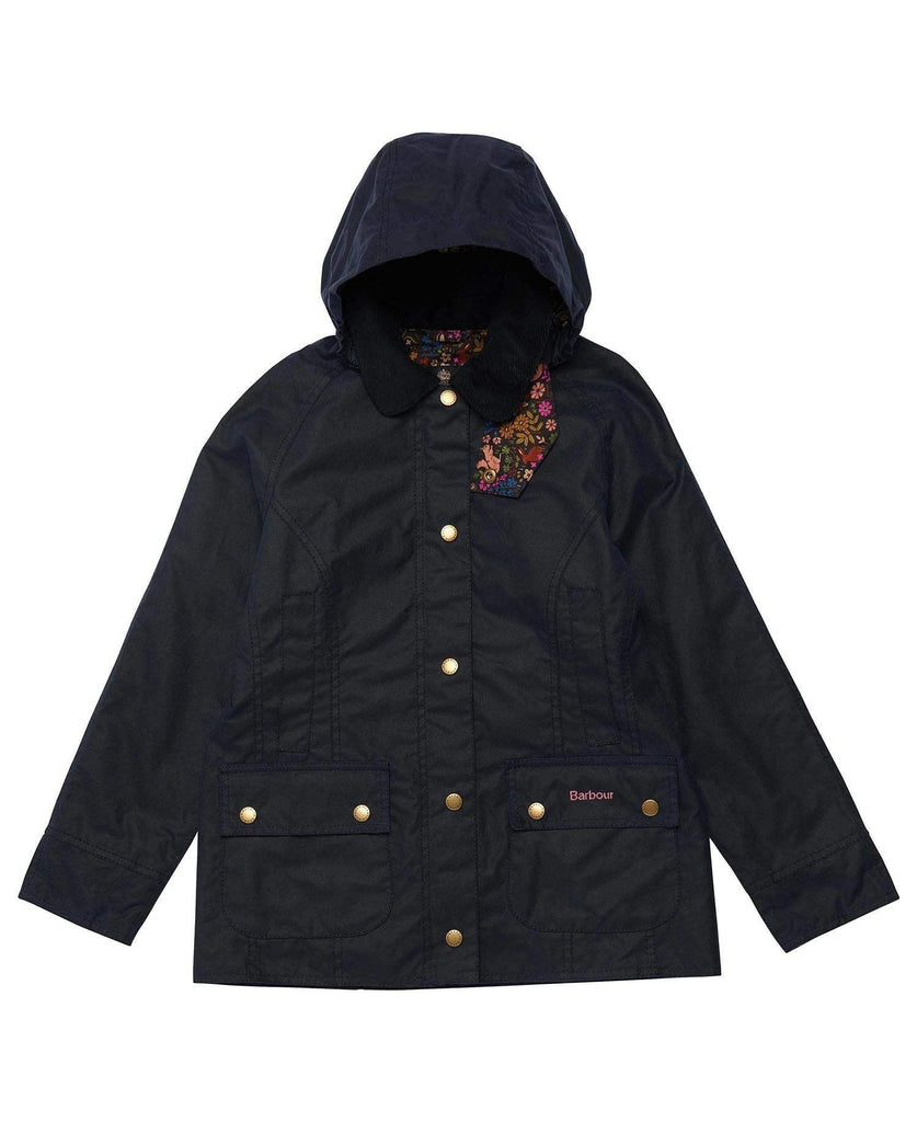 Barbour Barnavaxjakki - Girls Hooded Beadnell Wax - Navy