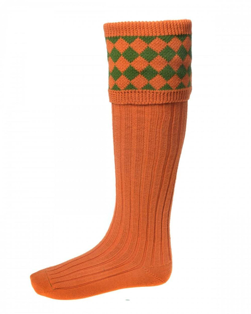 House of Cheviot - Hnésokkar - Chessboard Burnt Orange