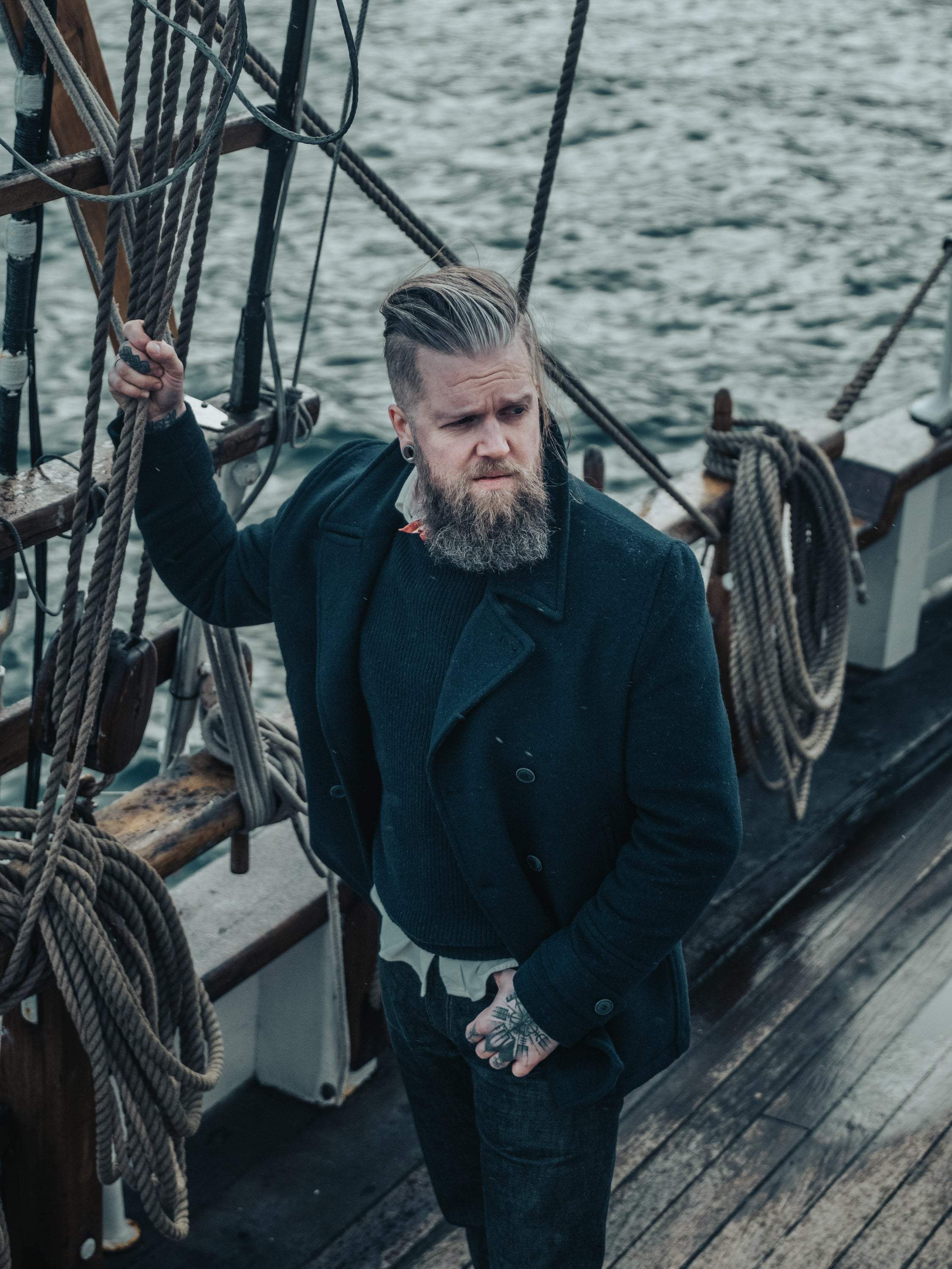 K&S Pea Coat - Sjómannajakki - Hafblár