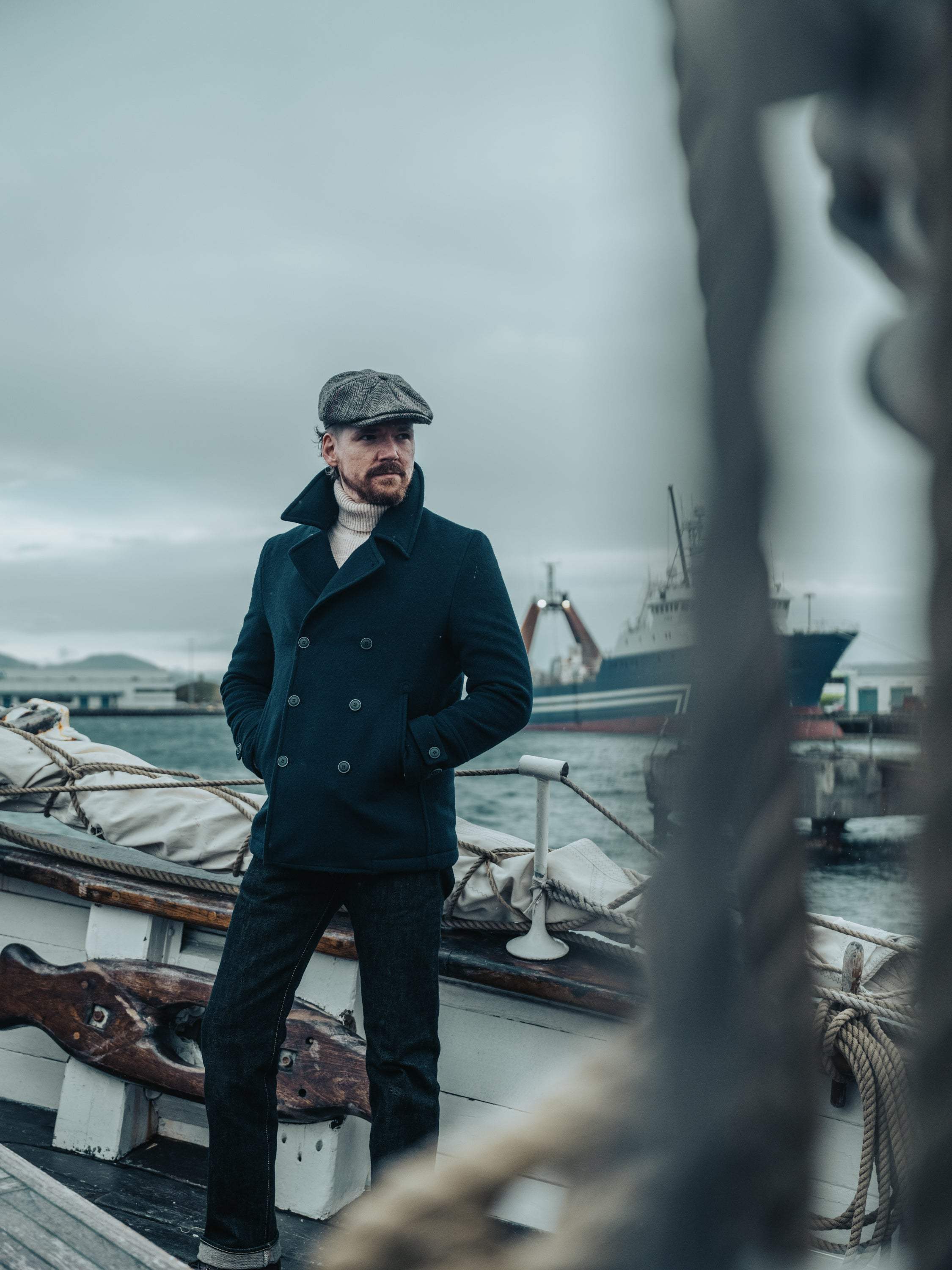 K&S Pea Coat - Sjómannajakki - Hafblár