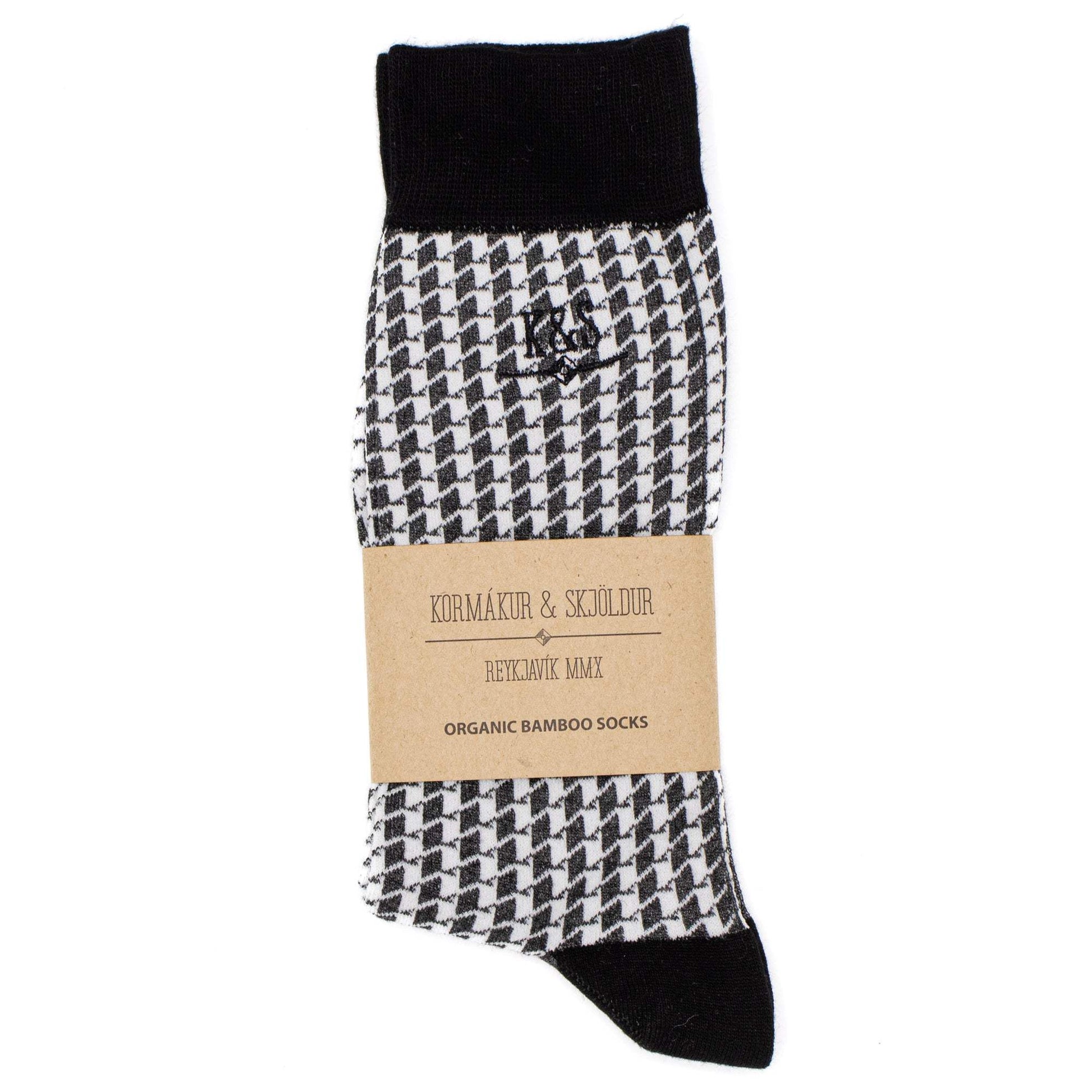 K&S Bambus Dömusokkar - Svarthvítt Houndstooth - Kormákur & Skjöldur