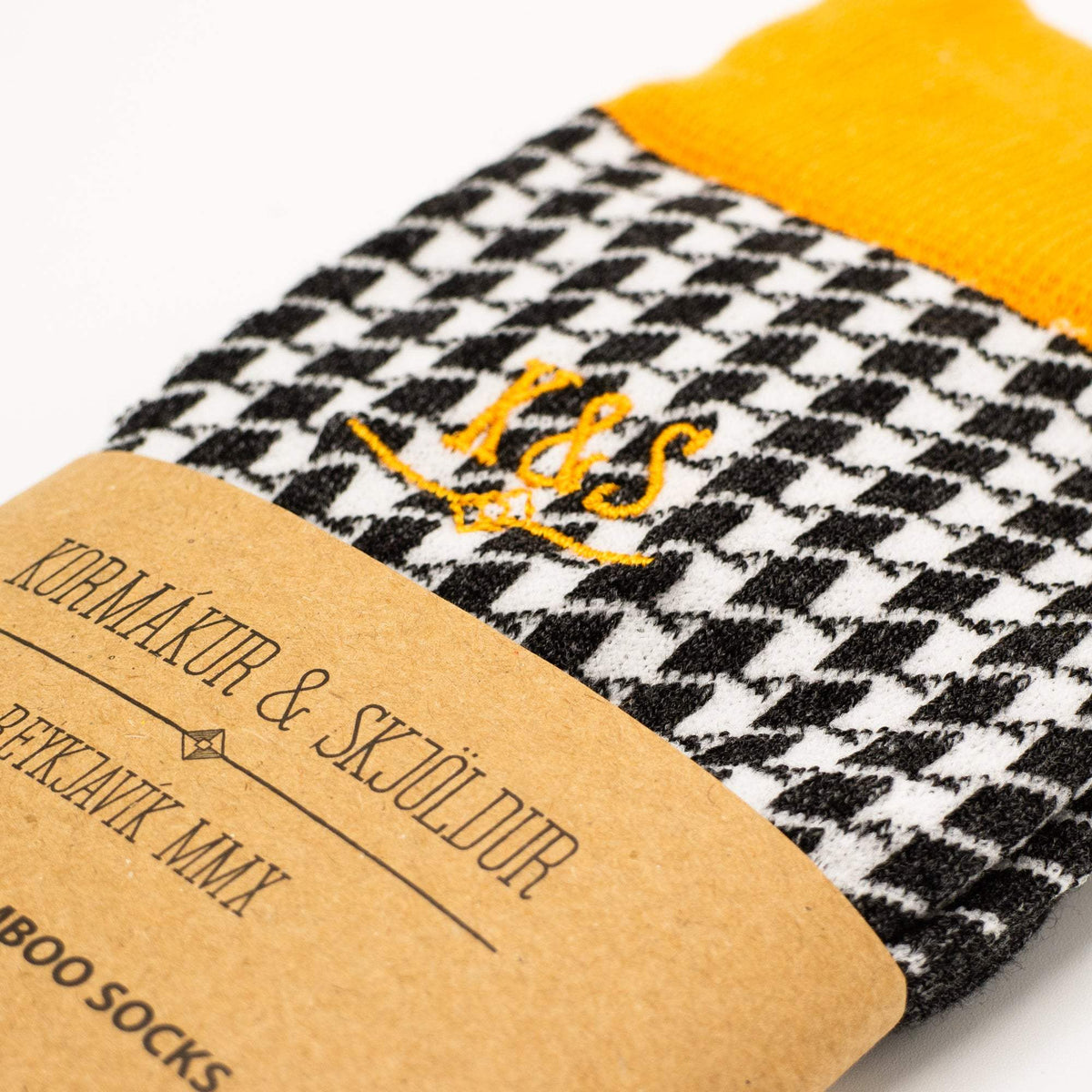 K&S Bambus Sokkar - Houndstooth m. appelsínugulu - Kormákur & Skjöldur