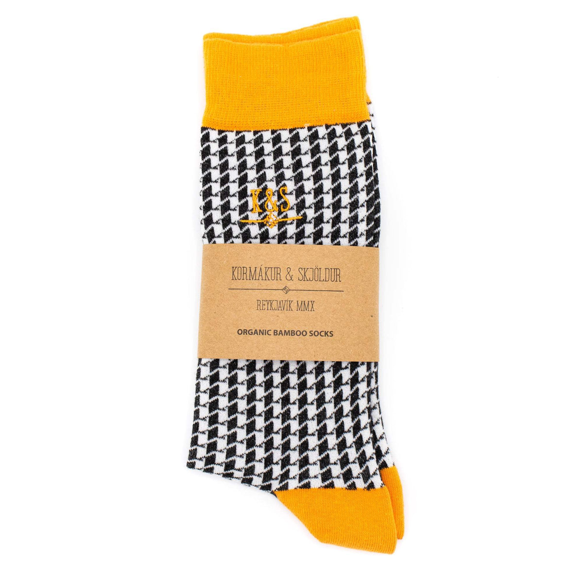K&S Bambus Sokkar - Houndstooth m. appelsínugulu - Kormákur & Skjöldur